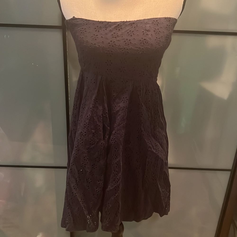 Zara Basic  strapless eyelet dress sz s navy